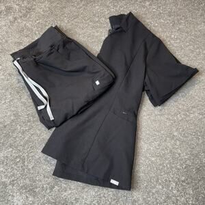 FIGS Womens Scrub Set Black XXL Inala Top & XL Tall Yola Pants Technical Comfort